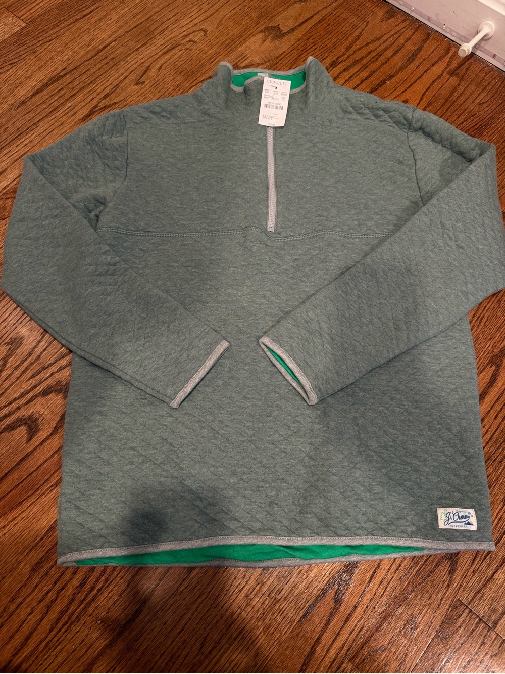 Crewcuts Quilted Half-Zip Pullover in Sage Green with Heather Gray Trim